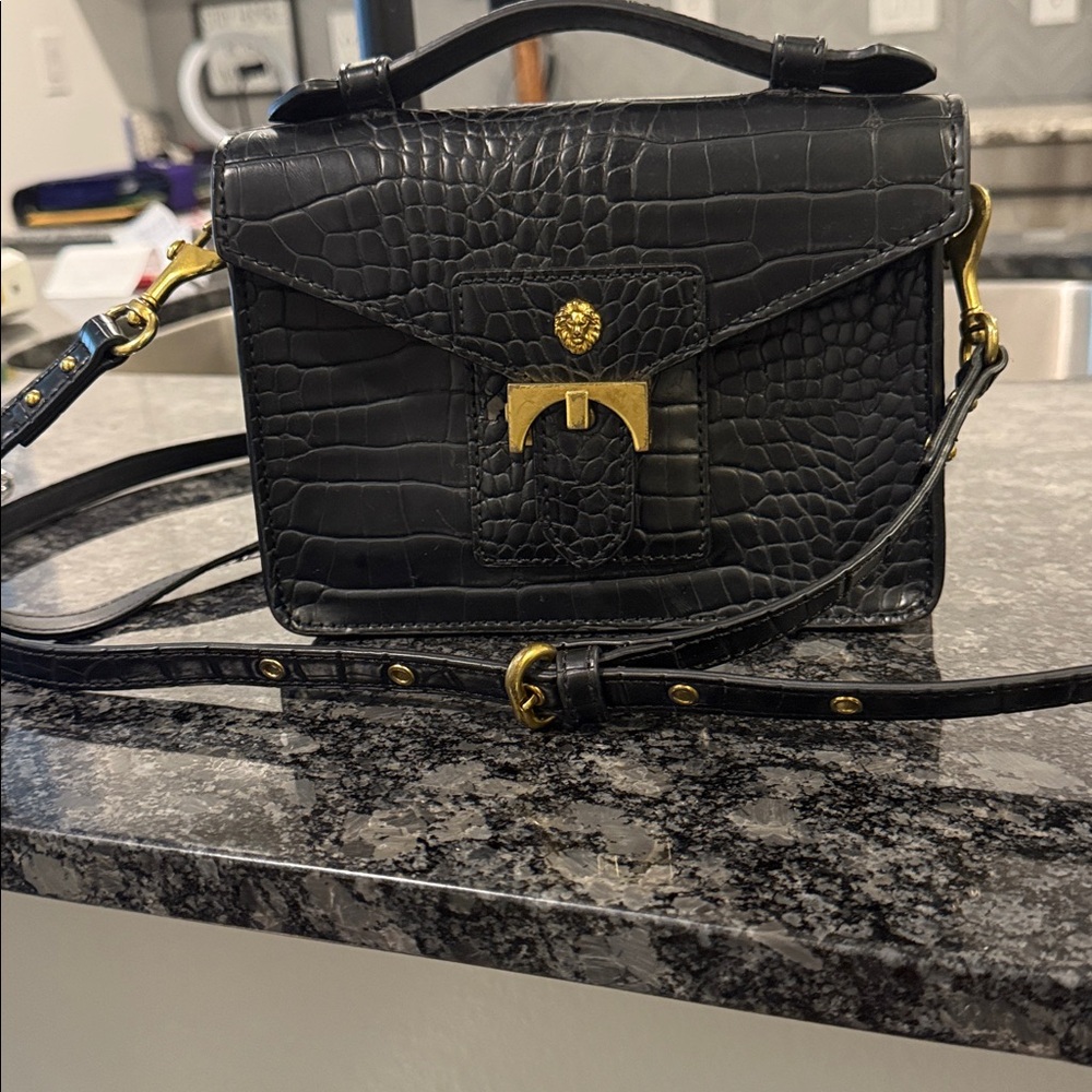 Anne Klein Black Croc Embossed Bag
